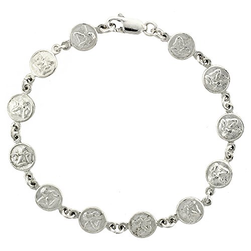 7 1/2 inch Sterling Silver Guardian Angels Bracelet 5/16 inch