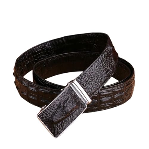 Ratchet Alligator Belt with Full Grain Leather for Dress & Casual with Adjustable Buckle Engraved Crocodile Head(110cm/43, Black)
