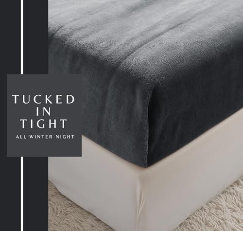 Image of VAS COLLECTIONS Luxury Warm Winter Elastic Fitted Bedsheet with 2 Pillow Covers - Ultra Soft Flannel Velvet Touch, Cozy & Wrinklefree lintfree Size - 78x72+10 Inches (Dark Grey)
