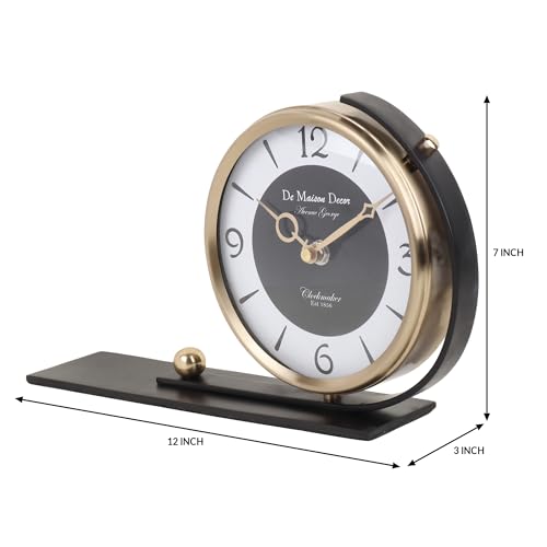 Image of Decor de Maison Brings Handcrafted Aleksi 2 Body Stand Table Clock for Home, Room, Office, Shelves | Classic Non-Ticking Tabletop Battery Operated Analog Desk Clock (Gold)