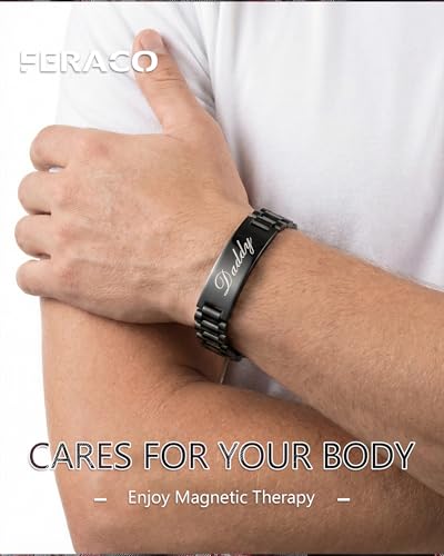Image of Feraco Magnetic Hematite Bracelets for Men,Titanium Steel Link Bracelet Men's Personalized Jewelry Birthday Gift for DAD Father Husband Boyfriend