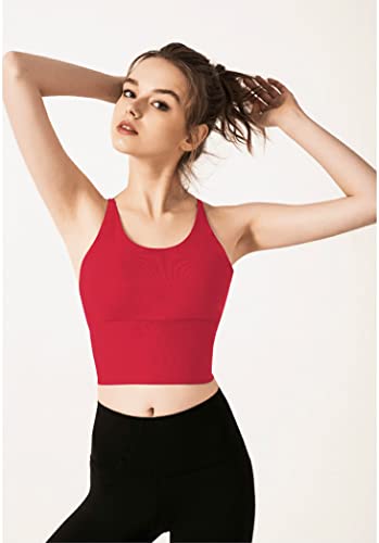 Image of Redqenting Longline Sports Bra for Women with Removable Padded,Sexy Criss Cross Back Strappy Yoga Bras Workout Tank Tops