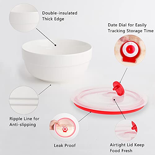 Happy Kit 6" 24Oz Bowls With Lids, Airtight Food Storage Containers With Lids, Porcelain Soup Bowls Set Of 4 For Cereal, Soup, Salad, Rice, Or Pasta, Thick-Edge Non-Slip Design #TOP2