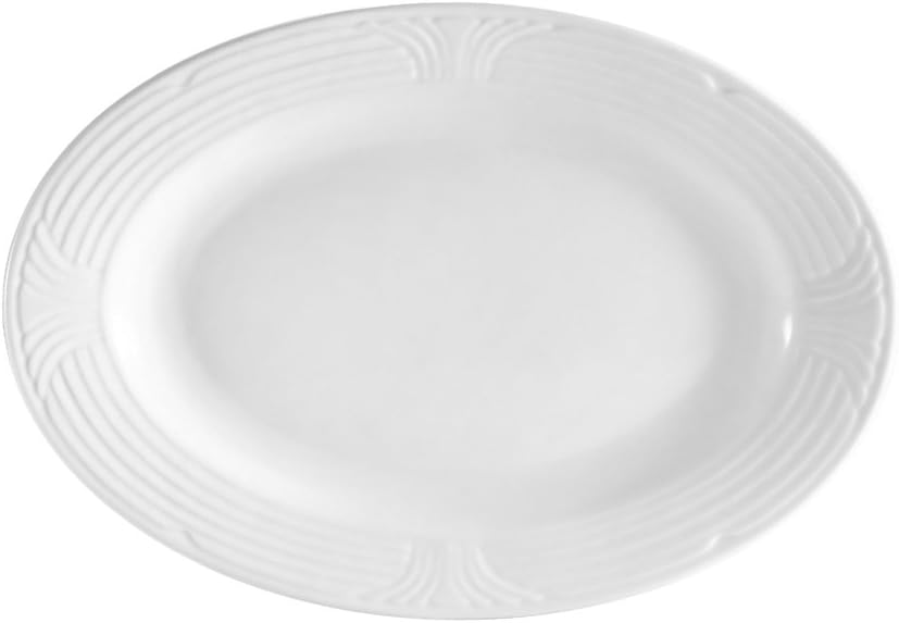 CAC China CRO-19 Corona 13-1/2-Inch by 9-Inch Super White Porcelain Oval Platter, Box of 12