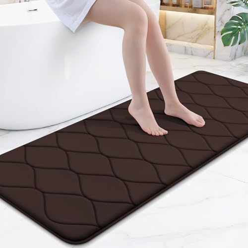 Image of Smiry Memory Foam Bath Mat 59x24, Ultra Soft Absorbent Bathroom Rugs | Brown, Plush Quick Dry and Machine Washable Cushion Bath Mats for Bathroom, Shower, Tub & Home Decor