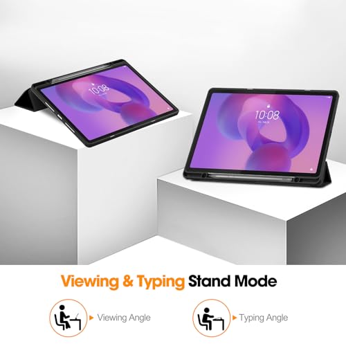 Vakarey Hülle für Lenovo Idea Tab Plus 12.1 Zoll Mit Stifthalter Ultra Dünn Intelligente Schutzhülle,Schwarz