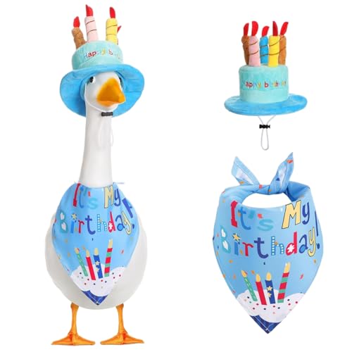 Yaoliucp Abiti D'Oca del Portico, Simpatici Abiti da Porch Goose Easter con Cappello da Torta e Sciarpa di Compleanno Blu per Statue da Prato Costume