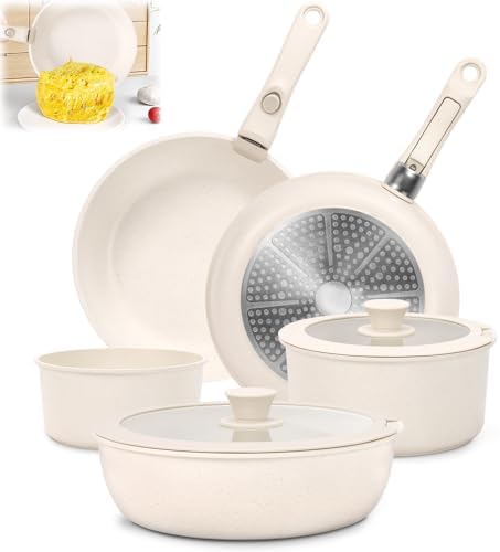 Panela Ceramica 5 Peças, Jogo de Panelas, Non Stick Pot e Pan Set...