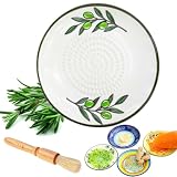 Premium Ceramic Garlic Grater Plate Bowl, Handmade Tomato Grater Dish Made in Spain, Garlic Mincer Plate for Ginger, Cheese, Onion & Spices, Herb Stripper Kitchen Gadget Gift (2#)