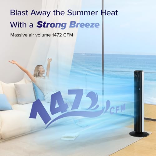 Image of LEVOIT Classic 42-inch Tower Fan for Home, 1472 CFM Powerful Fan, 22dB Quiet as You Sleep, 90 L&R Oscillation, 60 U&D Airflow, 12H Timer, 5-Speed and 4 Modes with Temperature Sensor, Remote Control