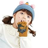 Handschuhe für Kleinkinder mit Fäustlingen Jungen Dinosaurier Top Wolle Cabrio Kinder Cover Flip Halbfinger Mädchen Kaschmir Winterhandschuhe Handschuhe Schnittschutz Armstulpen