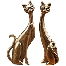 Brass Animals Figurine Decorative,Metal Statue,Set of 2 Pure Brass Long Necked Cat Statues,Exquisite Decor for Bookshelves,Ideal Decor for Home,Office,or Cafe