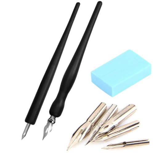 Armastuse Juego de pluma para cómics de caligrafía,juego de manga de dibujos animados con soporte para bolígrafos,2 soportes para plumas, 5 plumas, 1 goma de borrar