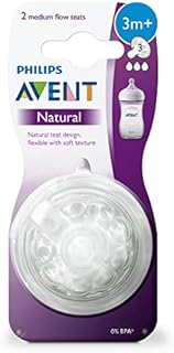 Philips Avent Natural Teat, 3 Months+, Medium Flow, Anti-Colic, Pack of 2 - SCF043/27 2 2 Count (Pack of 1)