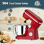 Household Stand Mixer with 6.5 Quart Bowl, Electric Food Mixer 10+p Speeds 660W, Kitchen Tilt-Head Bread Dough and Cake Mixers with Dough Hook, Whisk, Beater, Splash Guard and Egg Separator (Red 2) - Image 4