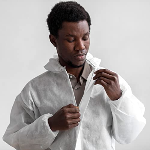 Amz Medical Supply Disposable Coveralls For Men, Women, Large, Pack Of 5 White Hazmat Suits Disposable With Hood, Elastic Cuffs, Ankles, Sms 60Gsm Body Hazmat Suit Costume, Splash-Proof Paint Suit #TOP5