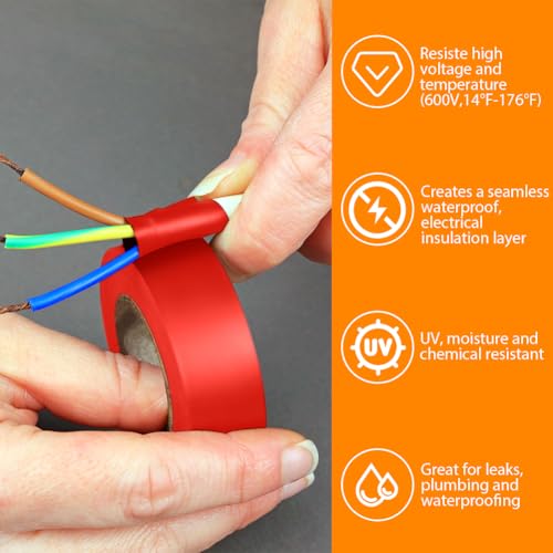 OFFCUP Electrical Tape, 6 Rolls 19mm*20m PVC Insulation Tape, Moisture Waterproof Strong Self-Adhesive Electrical Insulation Tape for Masking Repairing and Protecting Electrical Wires DIY (6 colors) - Image 4