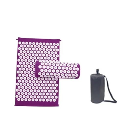 Juego de esterilla y almohada acupresión: cojín masaje for relajación muscular, recuperación yoga alivio la tensión espalda(Purple Set)
