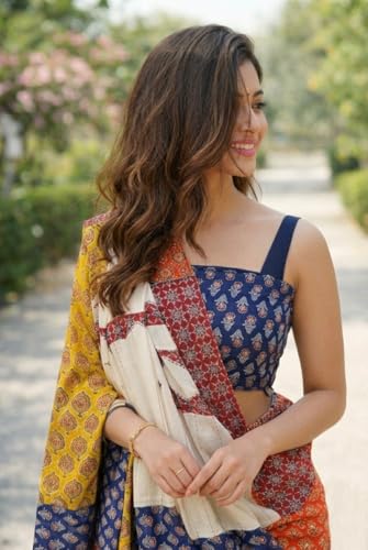 Sari Kutchi KULIA imprimé bloc tissu fluide pour morphologie ajustée