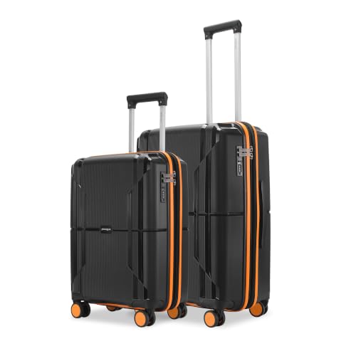 Image of Provogue Lumina Hard-Sided PP Trolley Bag Set of 2 | Expandable Space with 8 Wheels Trolley Bags for Travel | Lightweight with Combination Lock | 5 Year Warranty (Midnight Black /Fire Orange)