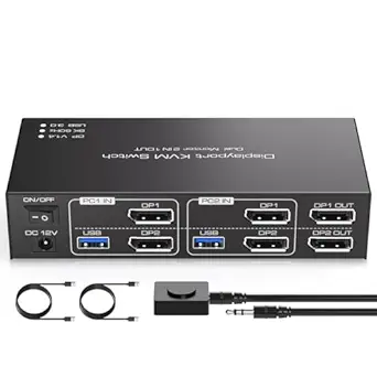 TJCXELE Displayport KVM Switch 2 Monitors 2 Computers 8K@60Hz/4K@120Hz USB 3.0 DP 1.4 KVM Switch for Two Computers Share Dual Displays and 4 USB Devices Support Extended & Copy Mode