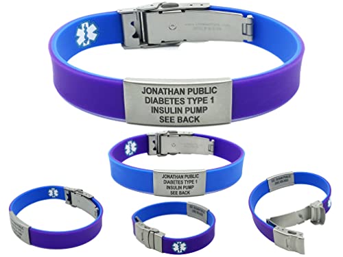 Medical Alert Bracelets For Women Blue Or Purple Reversible Sport Slim Hypoallergenic Waterproof Silicone Id Bracelets Laser Engraving Free Standard Shipping Medical Id Wallet Card Included #TOP8