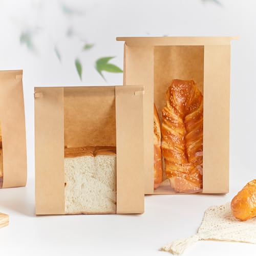 Bolsas de pan de papel kraft Ohuimrt con ventana de 13.7 pulgadas para panadería casera de masa madre 7