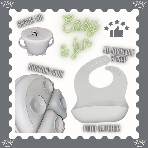 Baby Led Weaning 10 Piece Feeding Eating Supplies | Strong Suction Plate Silicone Cup Snack Lid Drink Lid With Straw Silicone Suction Bowl Bib Spoons Forks Baby Tableware Set6Monthstoddler(Olivegreen) #TOP4