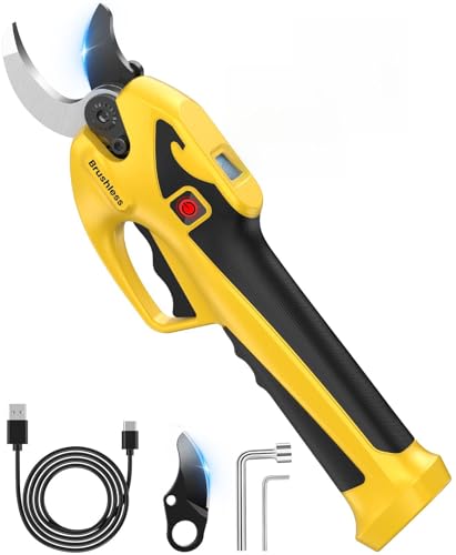 Forbici Potatura a Batteria, 25mm 4000 mAh Forbice Potatura a Batteria USB Ricaricabile, SK-7 Lama, 600W Cesoie a Batterie per Potatura con Display per Giardinaggio, Olivo, Fattoria, Serra