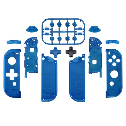 eXtremeRate Transparent Clear Blue Joy con Handheld Controller Housing (D-Pad Version) with Full Set Buttons, DIY Replacement Shell Case for Nintendo Switch Joycon & Switch OLED Joy con