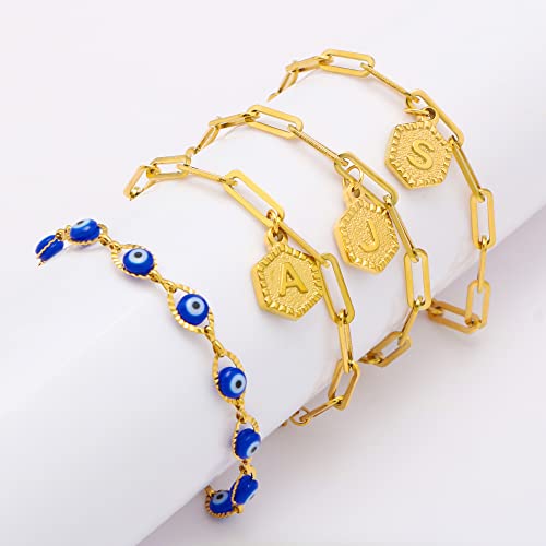 Joycuff Gold Bracelets For Teen Girls Letter P Anklets For Women 14K Gold Bracelet Summer Holiday Gifts For Her Hexagon Initial Letter Evil Eye Bracelets #TOP4