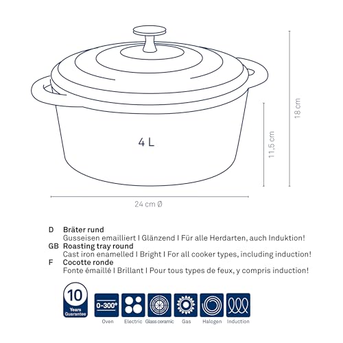 Miniatura 3 de Asador Kela De Hierro Fundido Redondo 3,8 Litros, Dutch Oven Calido, Asador De Inducción De Hierro Fundido Con Tapa, Olla De Hierro Fundido Para Hornear Pan, Esmaltado, Rojo
