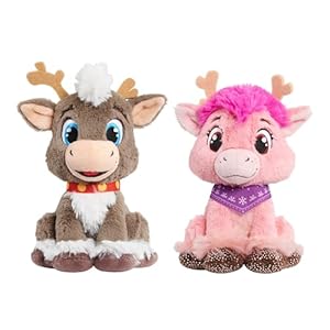 Just Play Reindeer in Here 8-inch Small Plush Stuffed Animal 2-Pack, Blizzard and Pinky, Soft Fur, Kids Toys for Ages 3 Up