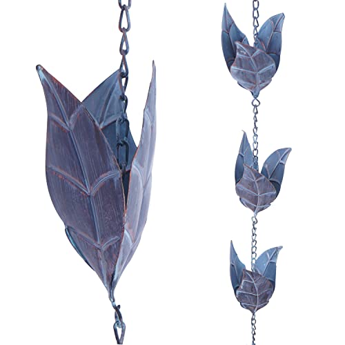 Topadorn Rain Chains Decorative 8.5 FT Iron Gutter Chain with 12 Rain Collector Cups Leaf Rain Chain Decorative Your House and Garden,102 Inch
