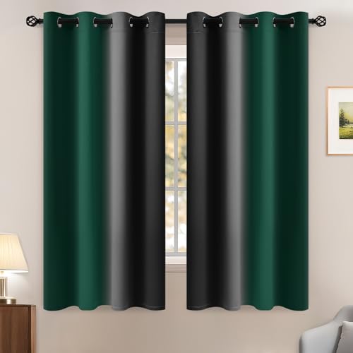 Yakamok Dark Green Black Ombre Curtains 52x63Inche Long 2-Panel-Living Room