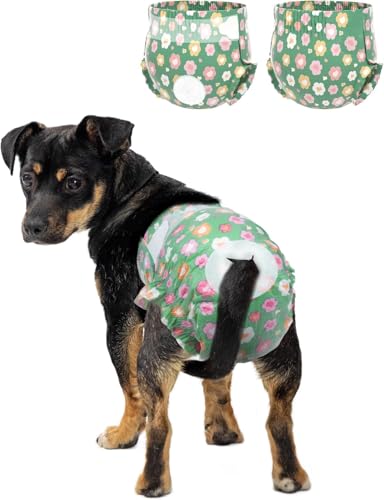 Image of Pet Soft Dog Diapers Female, Disposable Female Dog Diaper, Doggie Diapers for Cat Puppy with Adjustable Foam Tail Hole(Green,36XXS)