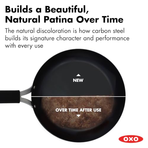 OXO Obsidian 10” Carbon Steel Frying Pan with Iron Cleaning Brush