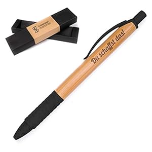 Freudestifterei Du schaffst das! – Bambus Kugelschreiber mit Gravur in Geschenk-Box | Kuli Stift | Glücksbringer Prüfung…