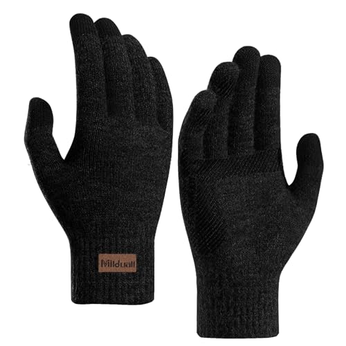 Milduall Guantes Táctiles de Invierno Gruesos y Cálidos - Antideslizantes Para Mujeres y Hombres - Ideales Para Ciclismo y Deportes al Aire Libre, Negro