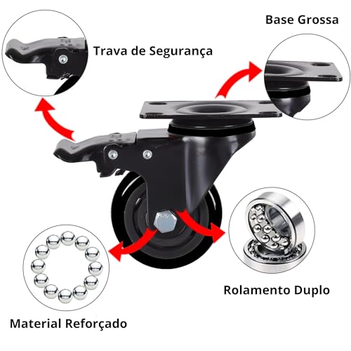 Vittak Kit 4 Rodinhas com Rodízios Giratórios e Rolamento Reforçado 2 com Freio e 2 sem Freio Boa Mo