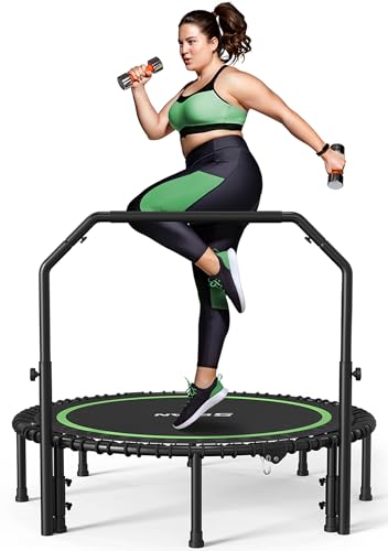 Image of BCAN 450/550 LBS Foldable Mini Trampoline, 40"/48" Fitness Trampoline with Bungees, U Shape Adjustable Foam Handle, Stable & Quiet Exercise Rebounder for Kids Adults Indoor/Garden Workout