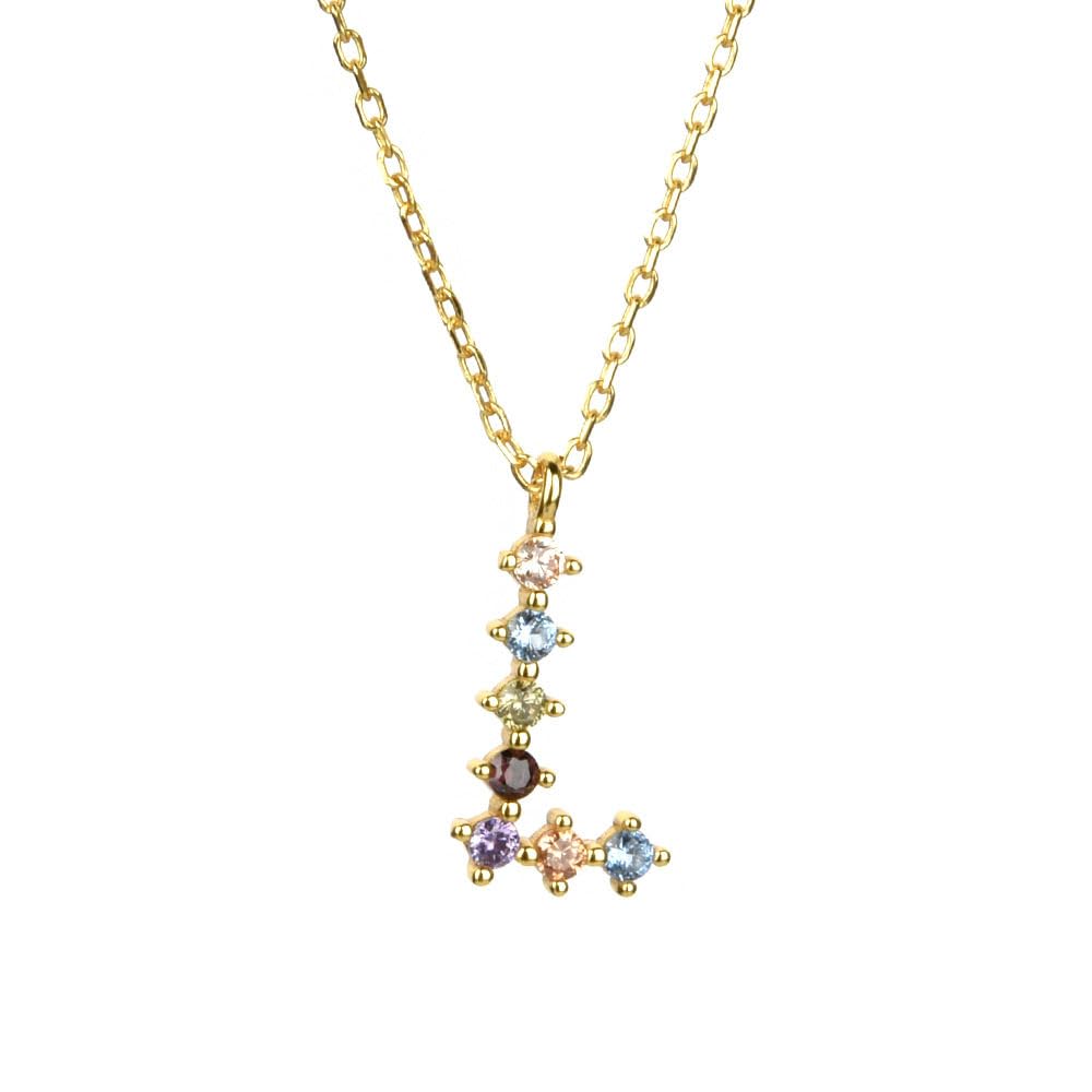 LYGBAOFUL Halskette Sterling Silber Buchstabe Geburtsstein, L Initial Anhänger Bunte Zirkonia Initialen Namenskette Halsband Für Frauen Dame Mädchen Schmuck