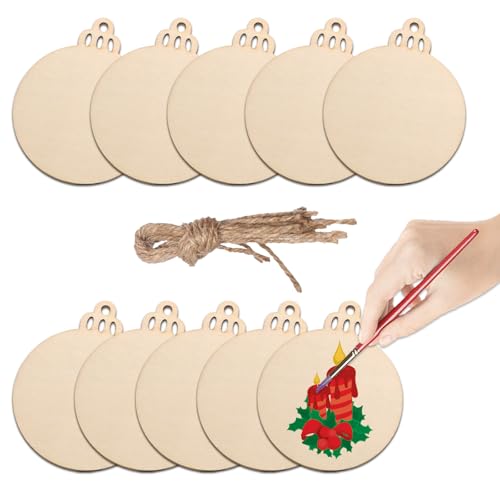 DECUIOCC Adornos Navideños de Madera – Bolas de Madera para Manualidades, Decoraciones de Navidad Perfectas para Romper el Círculo con Troncos de Madera