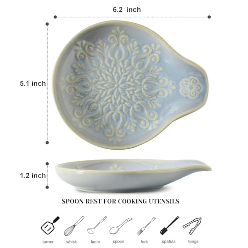 Image of Farmhouse Ceramic Spoon Rests Holder for Kitchen Counter Stove Top (Lightblue-A3)