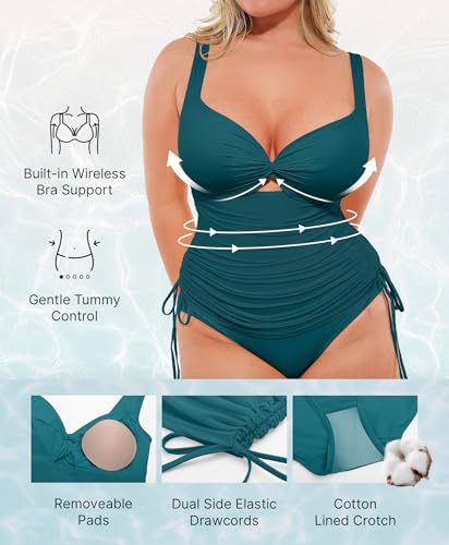 Image of SHAPELLX Tummy Control One Piece Swimsuit with Mesh Wrap Skirt Swim Dress