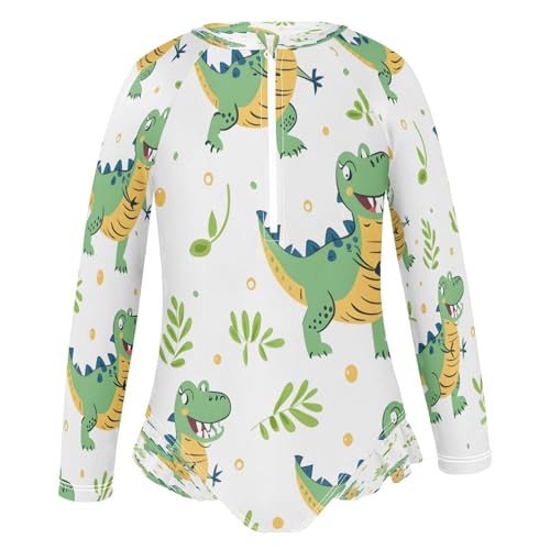 senya Toddler Girl Long Sleeve Ruffle Swimsuit One Piece Zipper Rash Guard Bathing Suit with UPF 50+ Green Crocodile2