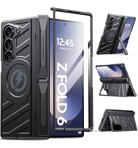 LEIAU Magnetic for Galaxy Z-Fold-6 Case: Heavy Duty Armor Phone Case [Compatible with MagSafe][Hinge Protection][Dual Kickstand] Shockproof TPU+PC Cover for zfold 6 5G 2024