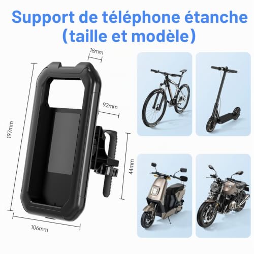 Mokeum Support de téléphone pour moto, étanche, universel, rotation à 360°, support de téléphone pour vélo sensible, compatible avec les smartphones de 4 à 6,9 pouces – vue 6