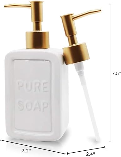 Miniatura 7 de Dispensador de jabón decorativo Botella de loción de cerámica blanca con letras en relieve Bomba mate dorada noble