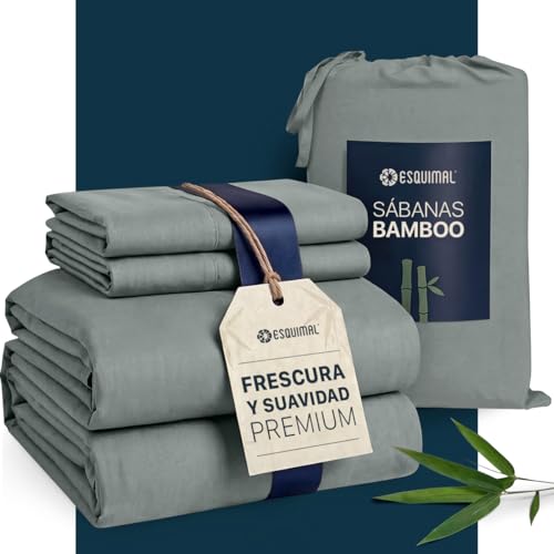 ESQUIMAL - Juego de Sábanas de Fibras de Bambú y Microfibra Extra Suaves y Frescas, Cubre Colchones de hasta 40 cms de Alto - Bamboo Sheet (Gris, King Size)
